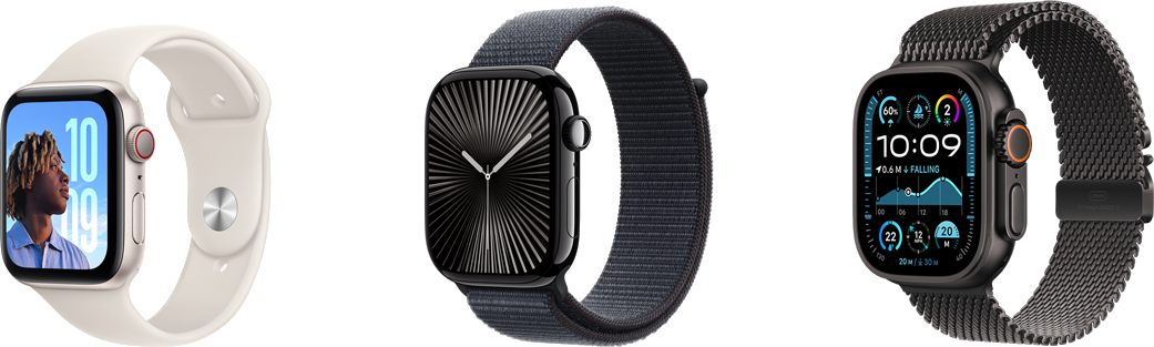 A smart watch with a black band 
Description automatically generated