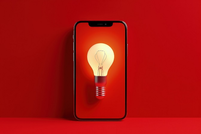 A cellphone with a light bulb on the screen

Description automatically generated