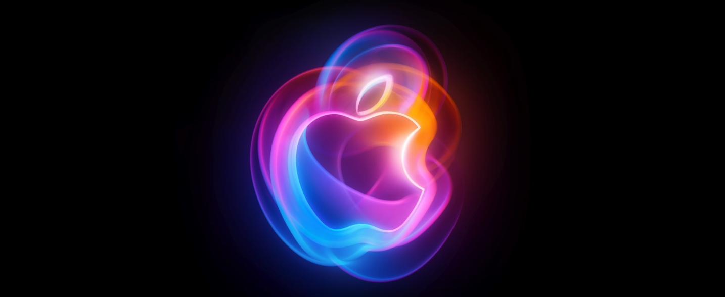 A colorful light painting of an apple 
Description automatically generated