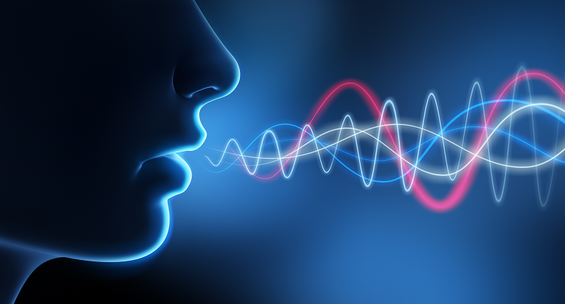 A person's face with a sound wave coming out of it 
Description automatically generated